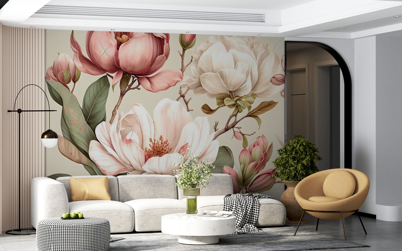 Fototapeta magnólie v odtieňoch červenej a bielej na konároch