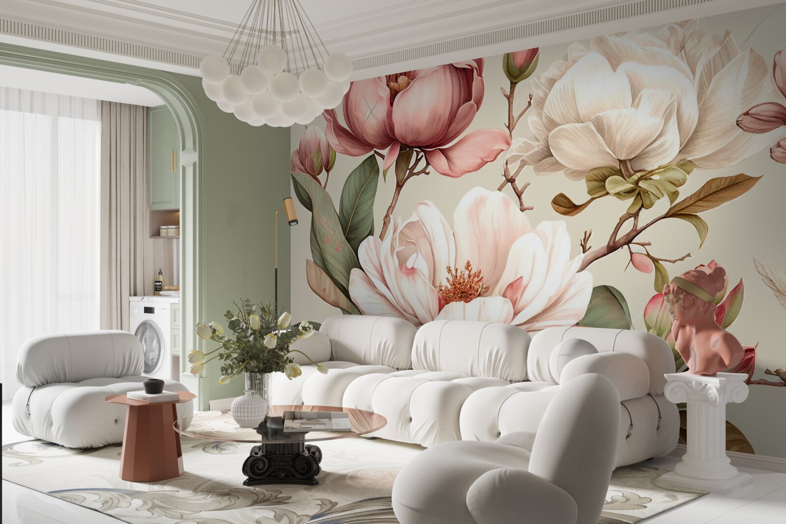 Fototapeta magnólie v odtieňoch červenej a bielej na konároch