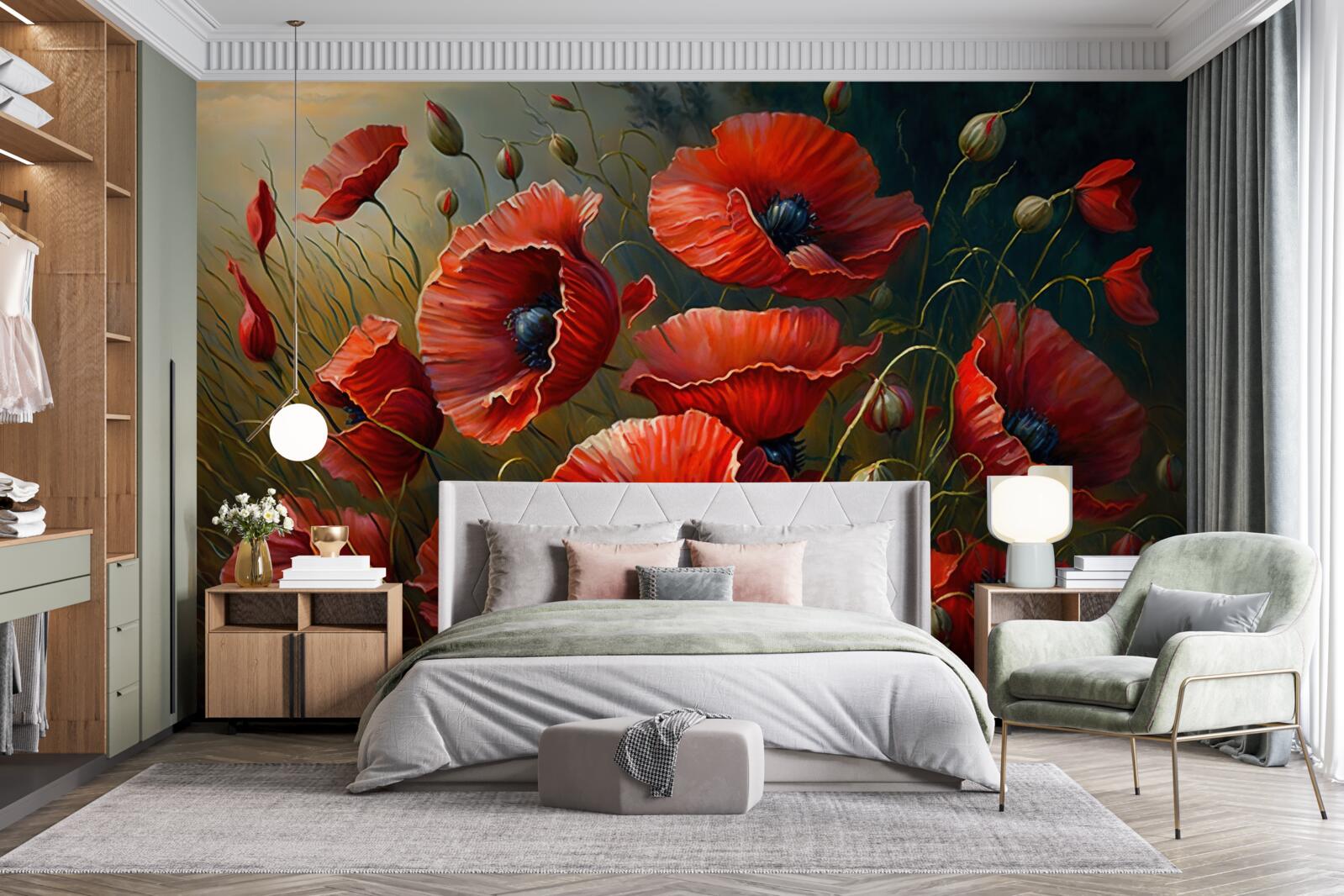 Fototapeta plantáž jasných makov počas búrky