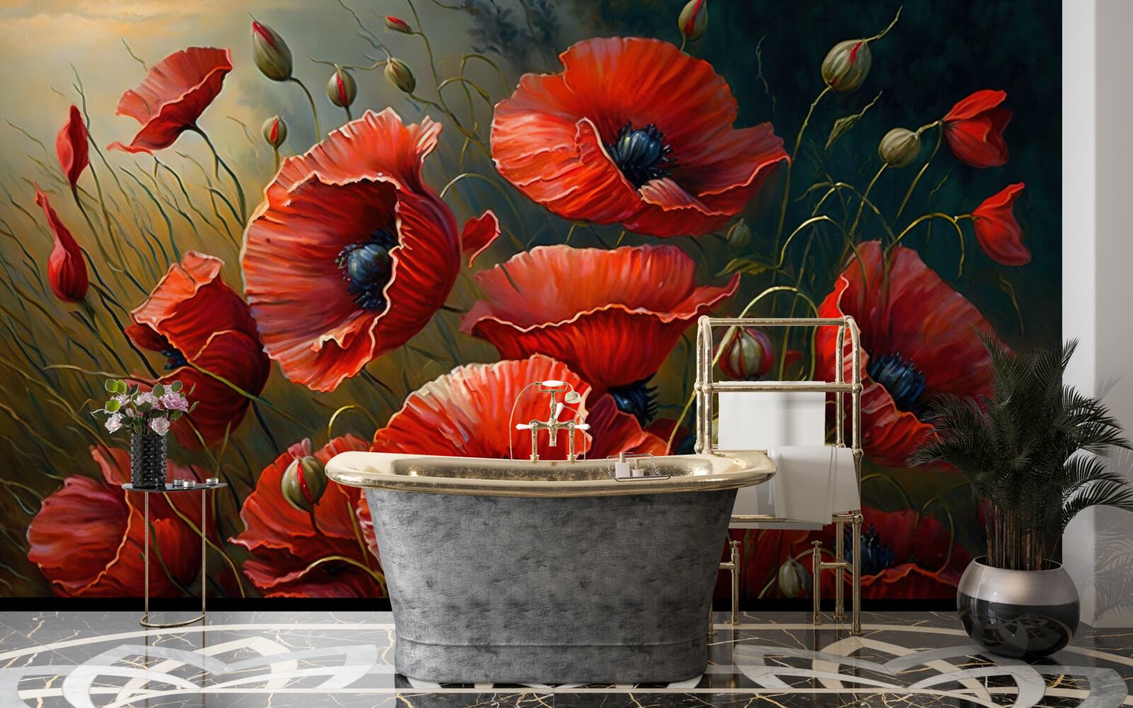 Fototapeta plantáž jasných makov počas búrky