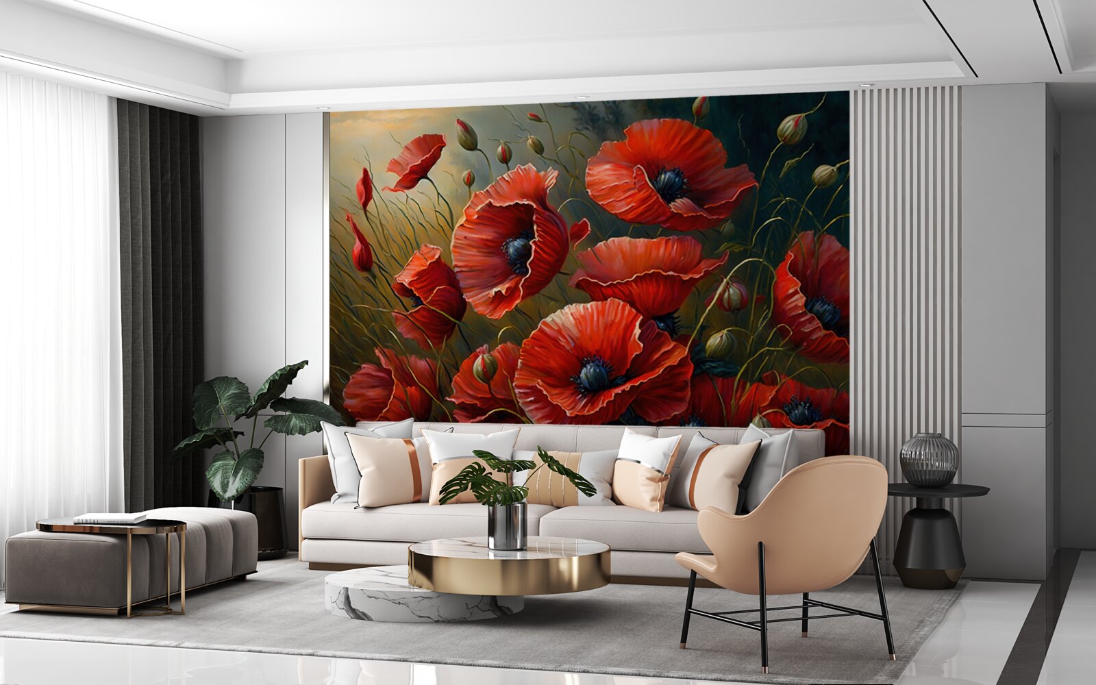 Fototapeta plantáž jasných makov počas búrky