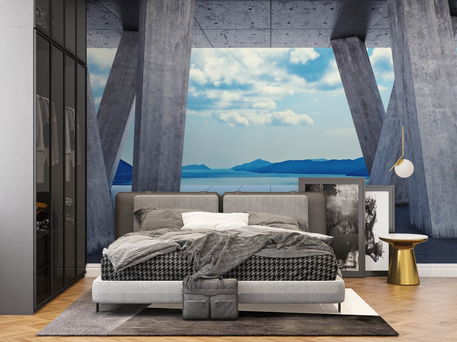 Fototapeta Oblúky z betónu, otvárajúce panorámu hôr a neba