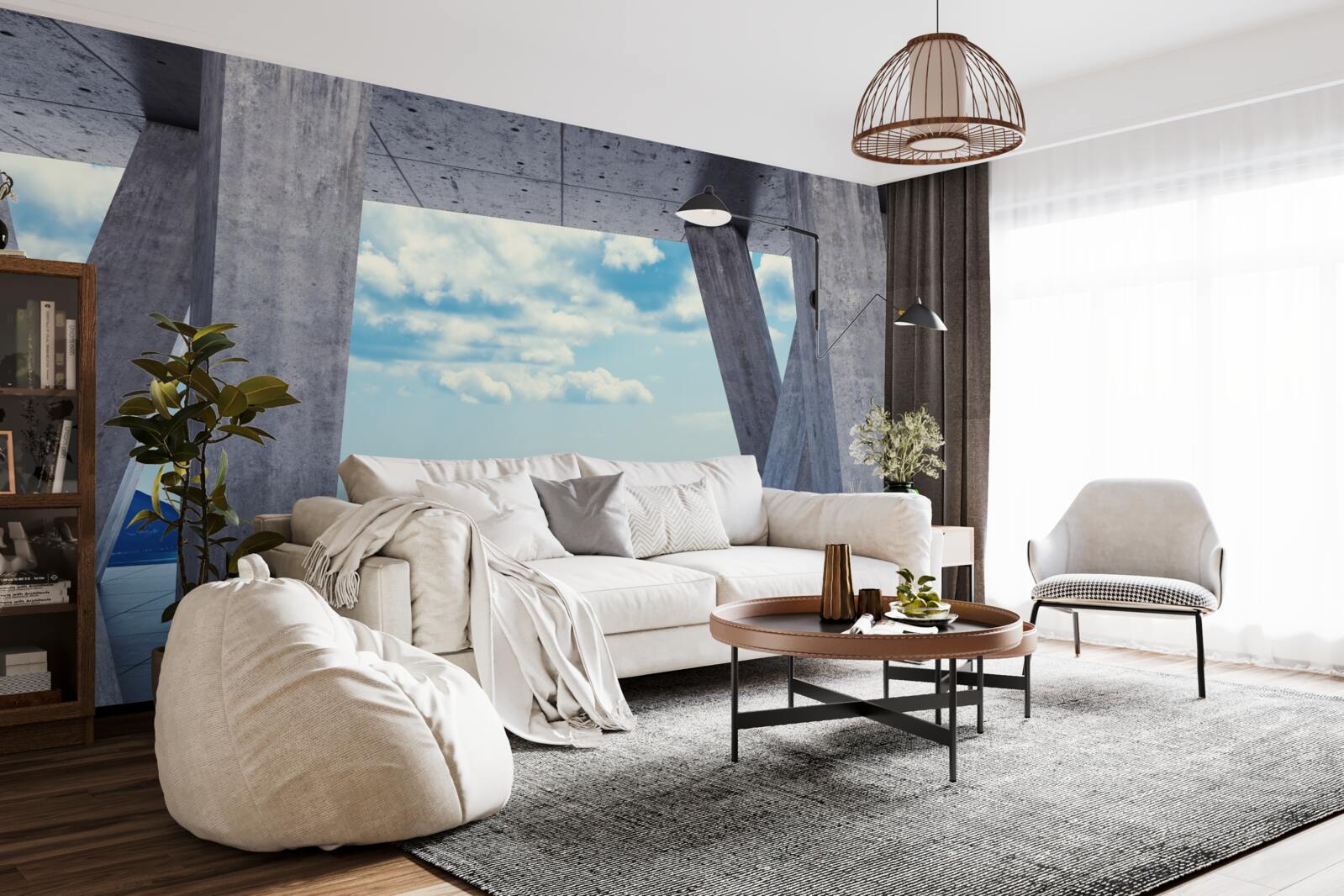 Fototapeta Oblúky z betónu, otvárajúce panorámu hôr a neba