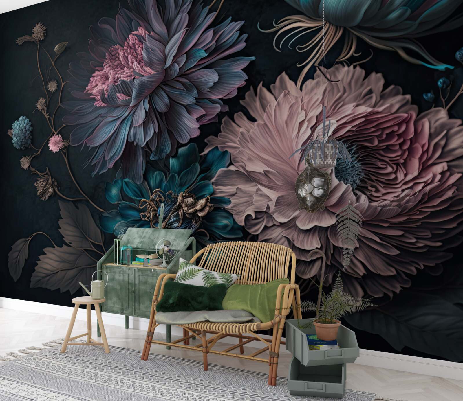 Fototapeta tropické kvety kvitnúce na tmavom pozadí