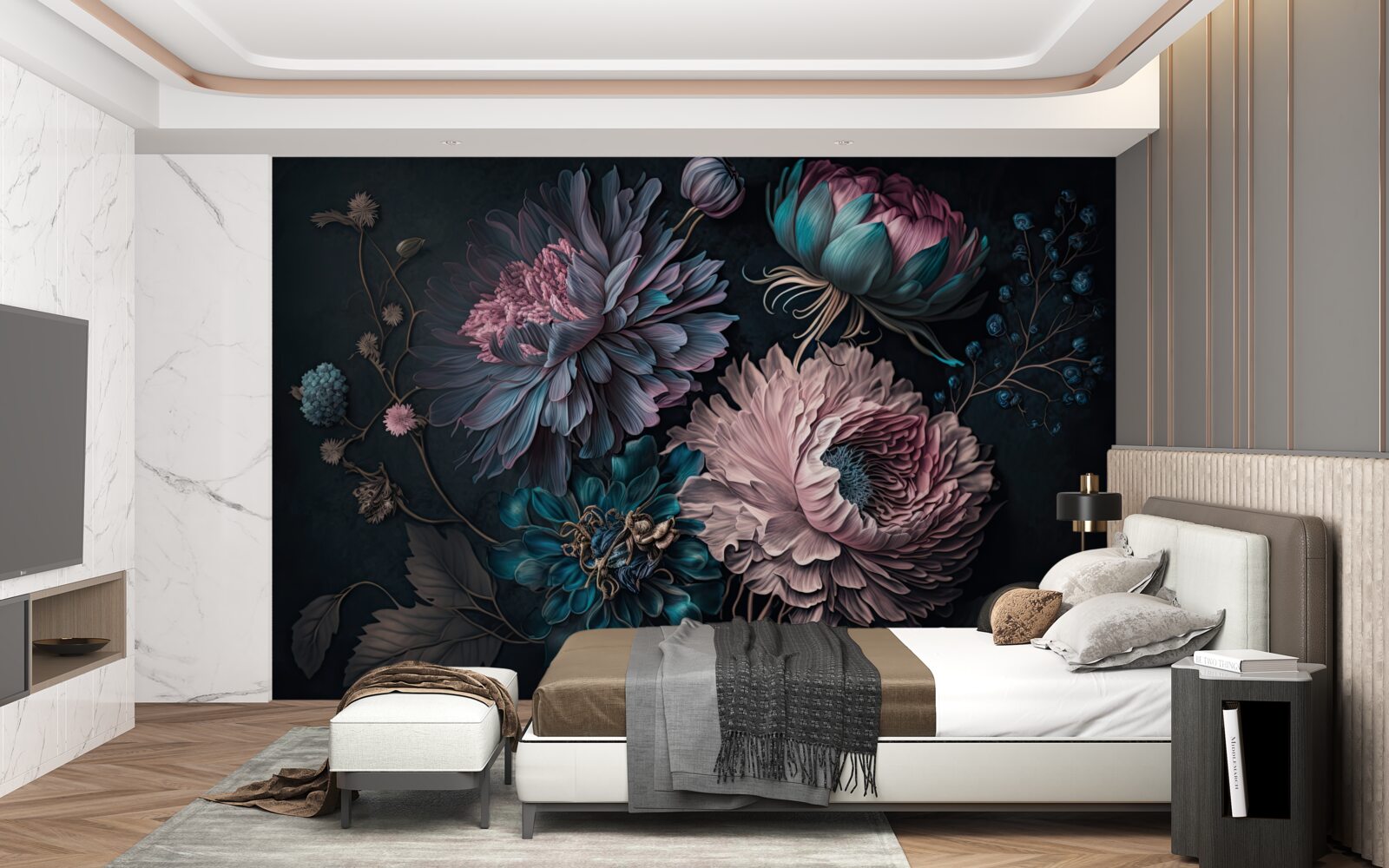 Fototapeta tropické kvety kvitnúce na tmavom pozadí