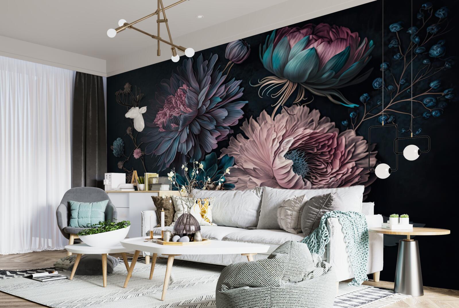 Fototapeta tropické kvety kvitnúce na tmavom pozadí