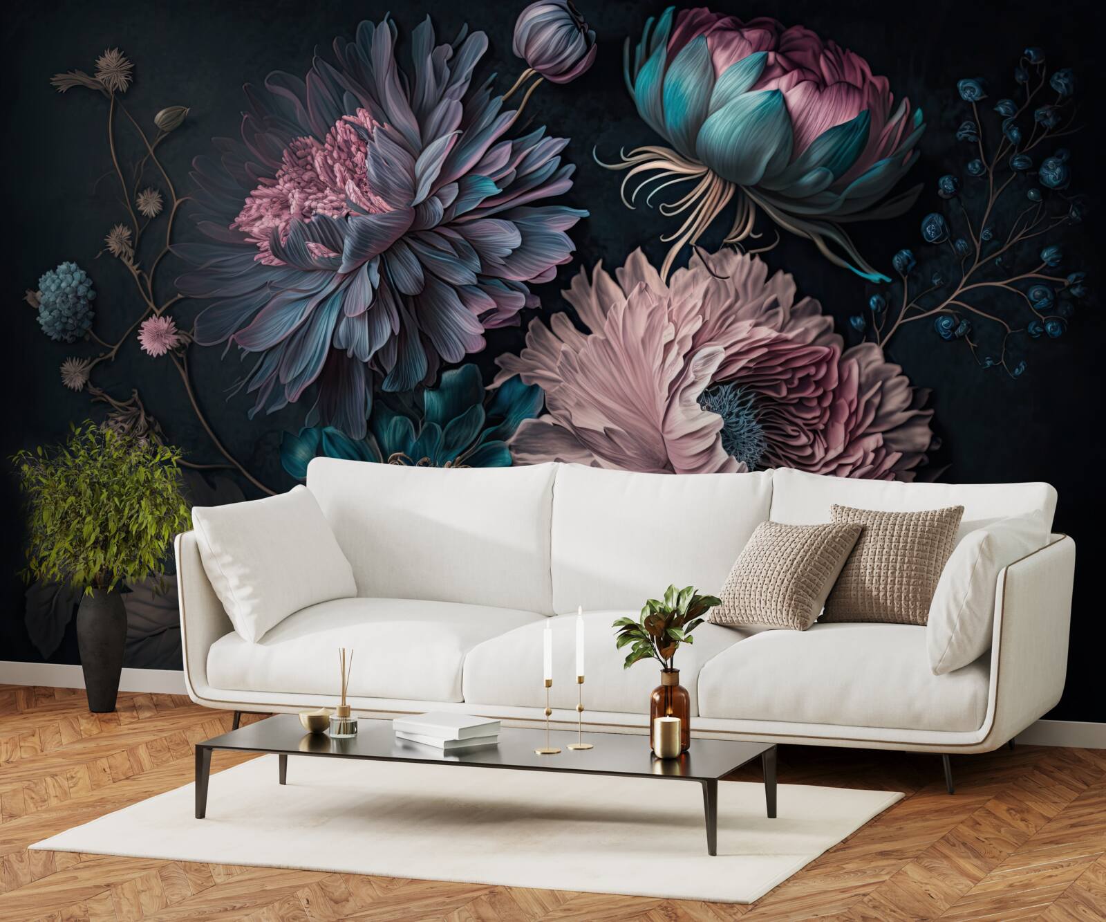 Fototapeta tropické kvety kvitnúce na tmavom pozadí