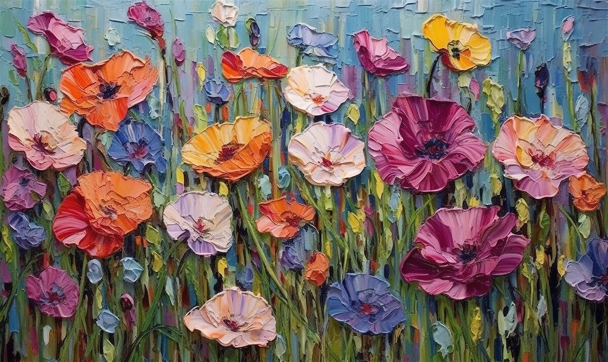 Fototapeta letné kvety na poli pod nebom