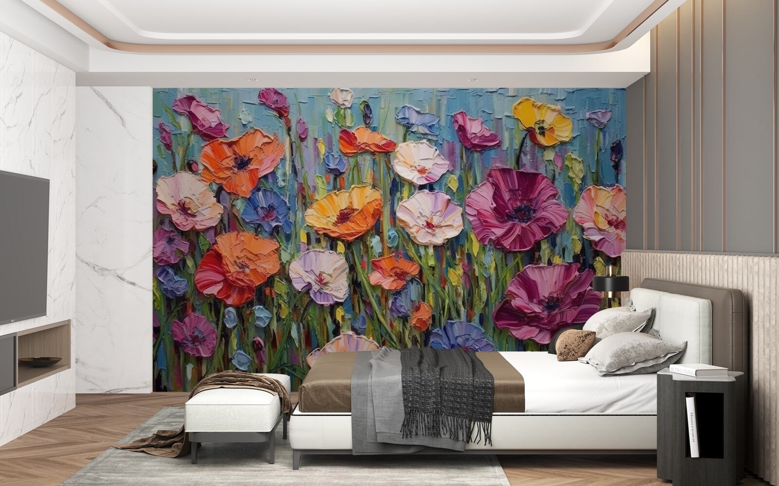 Fototapeta letné kvety na poli pod nebom