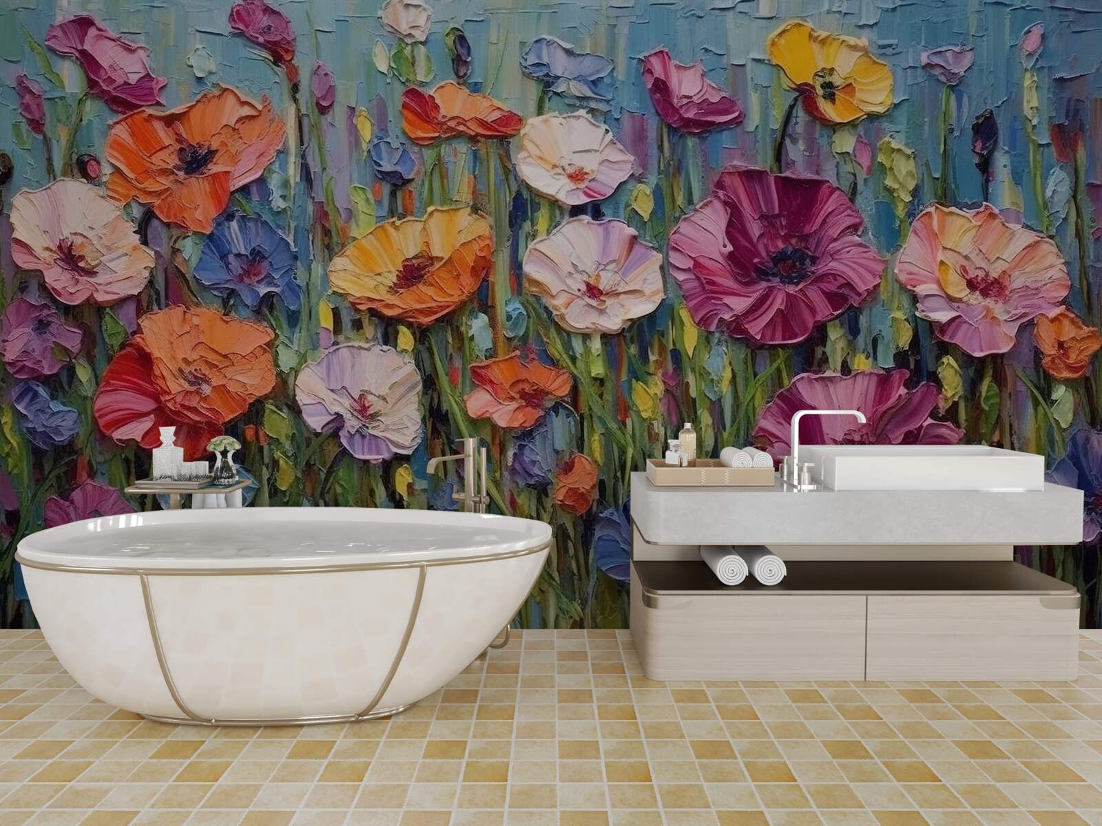 Fototapeta letné kvety na poli pod nebom