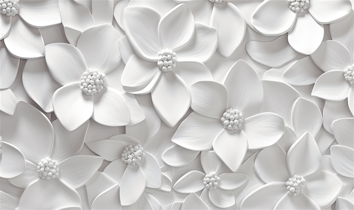 Fototapeta biele kvety kombinované v basreliéfe