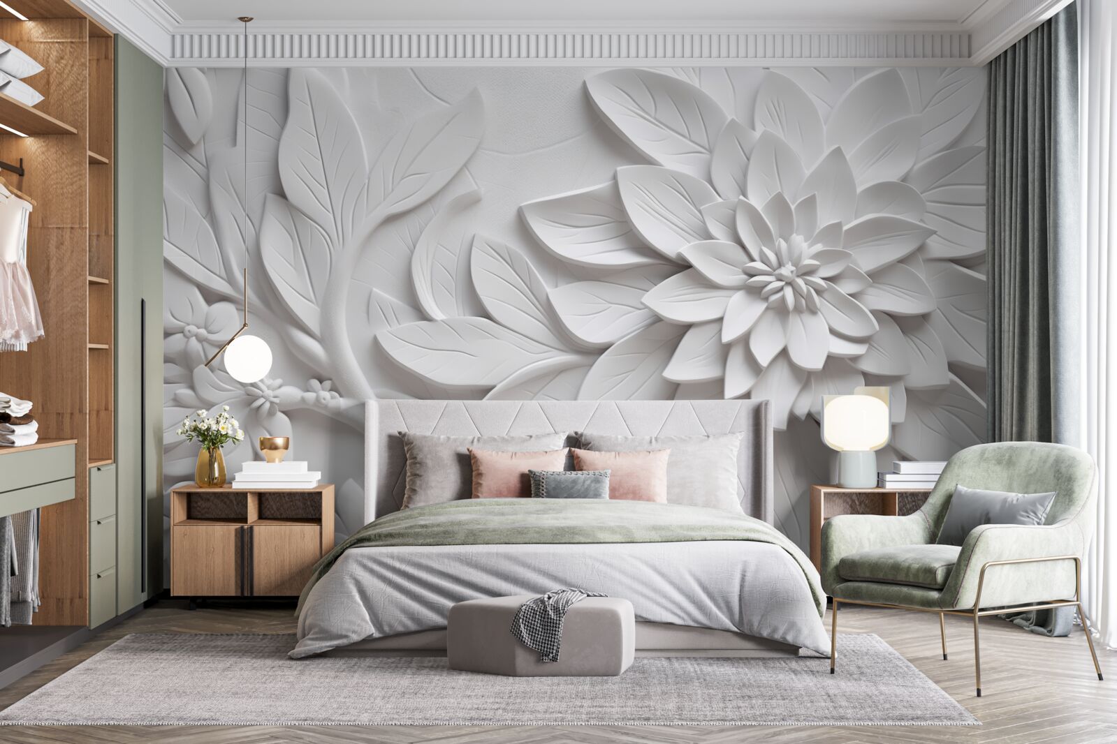 Fototapeta textúrované biele kvety