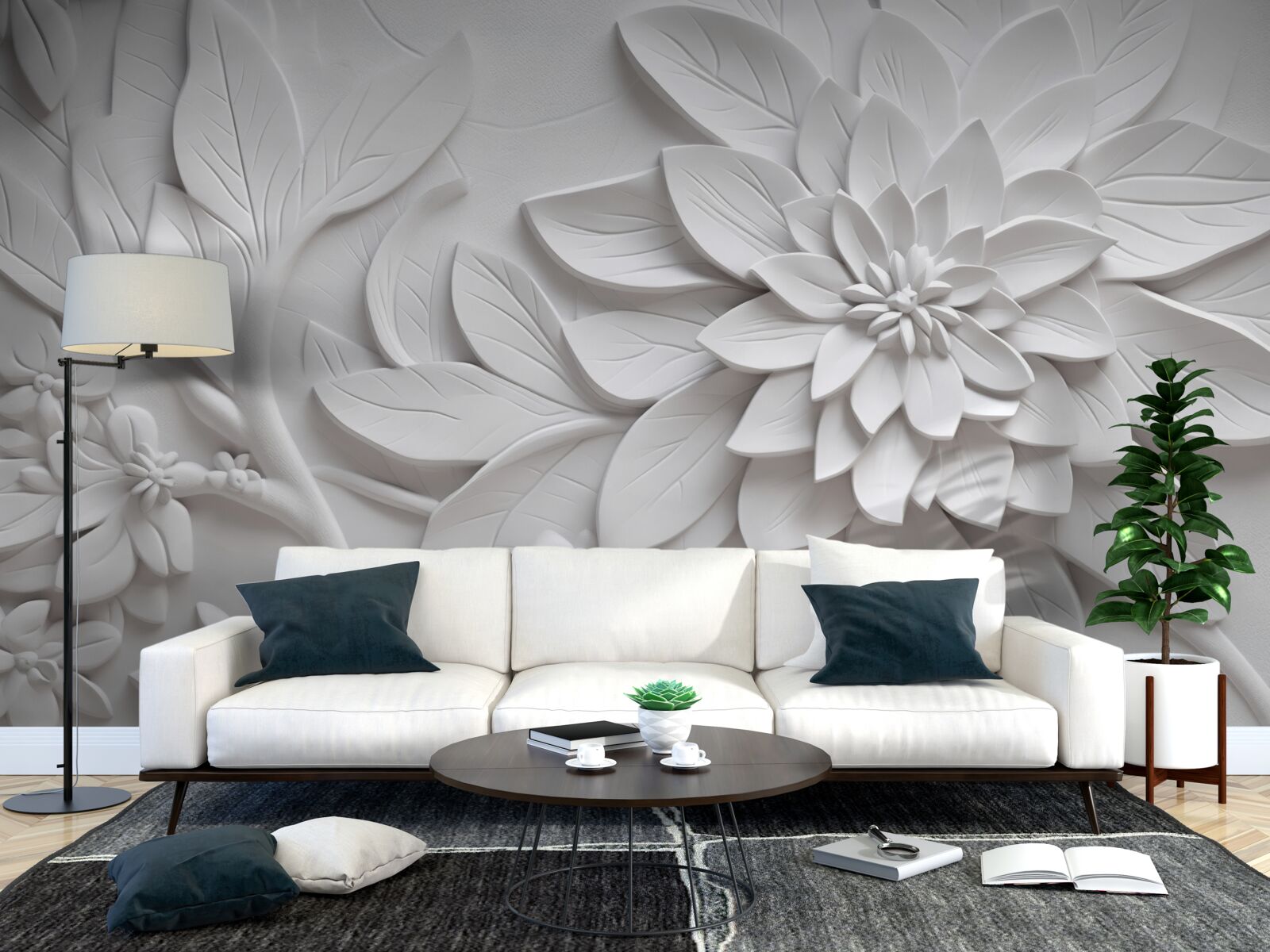 Fototapeta textúrované biele kvety