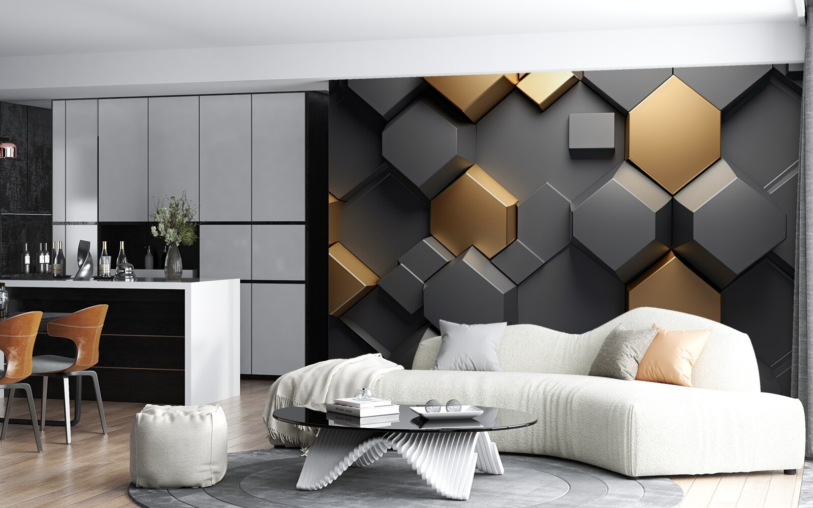 Fototapeta geometrické tvary v čiernej a zlatej farbe