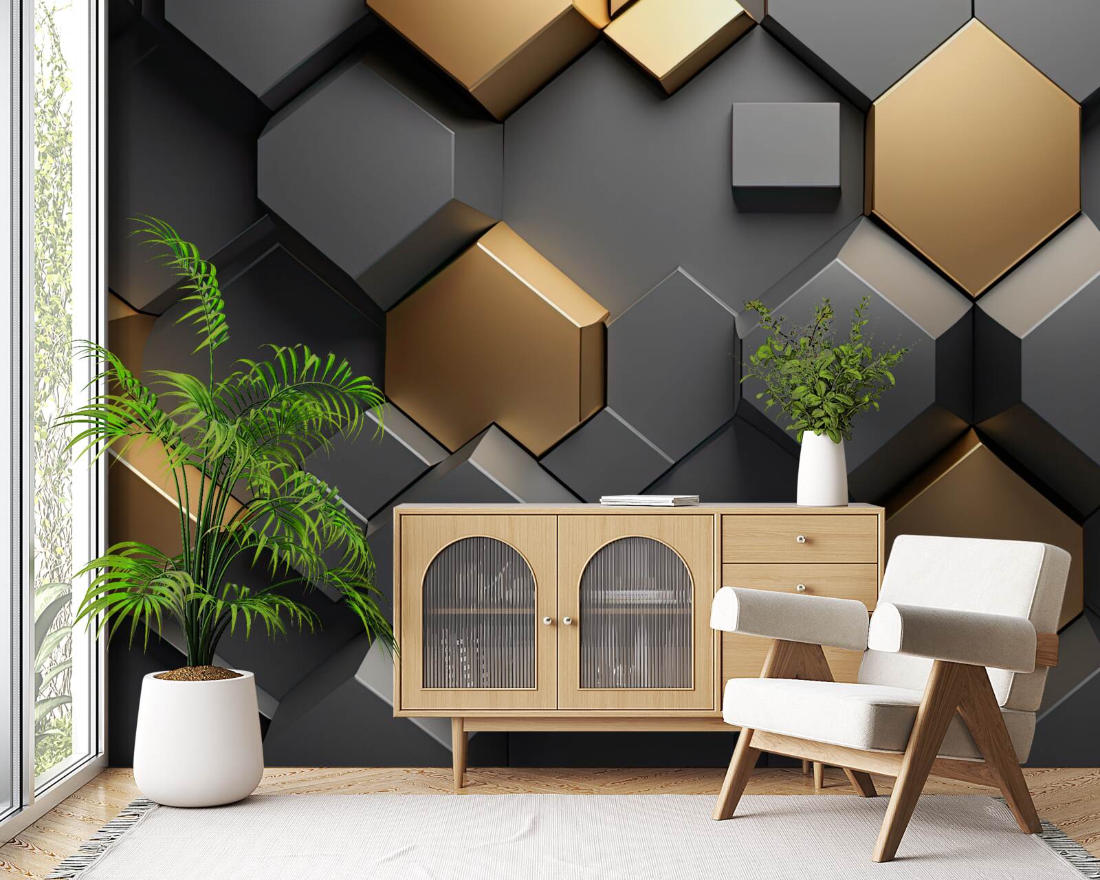 Fototapeta geometrické tvary v čiernej a zlatej farbe