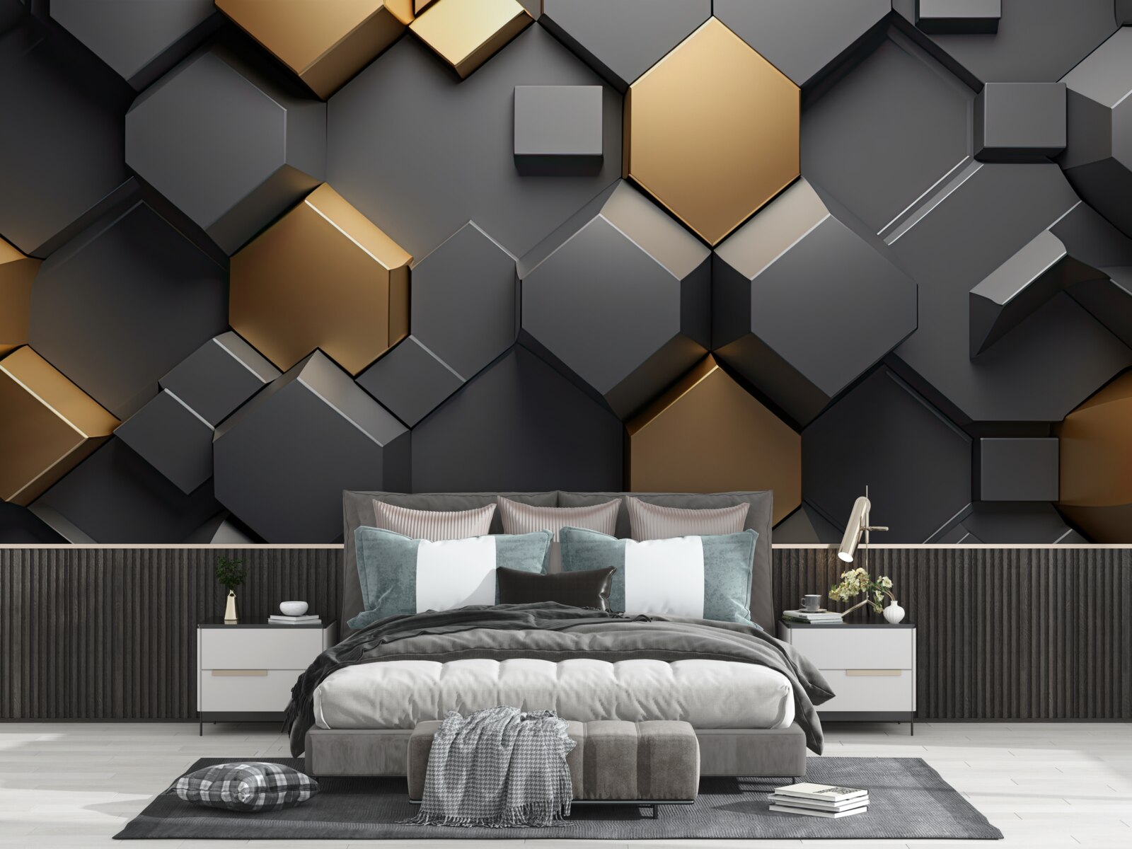 Fototapeta geometrické tvary v čiernej a zlatej farbe