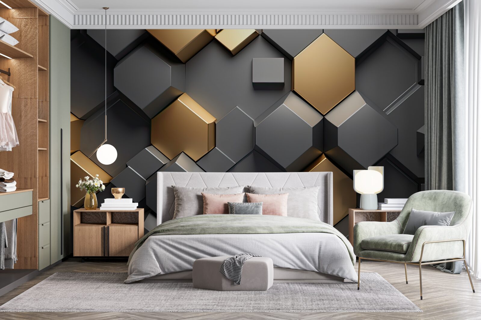 Fototapeta geometrické tvary v čiernej a zlatej farbe