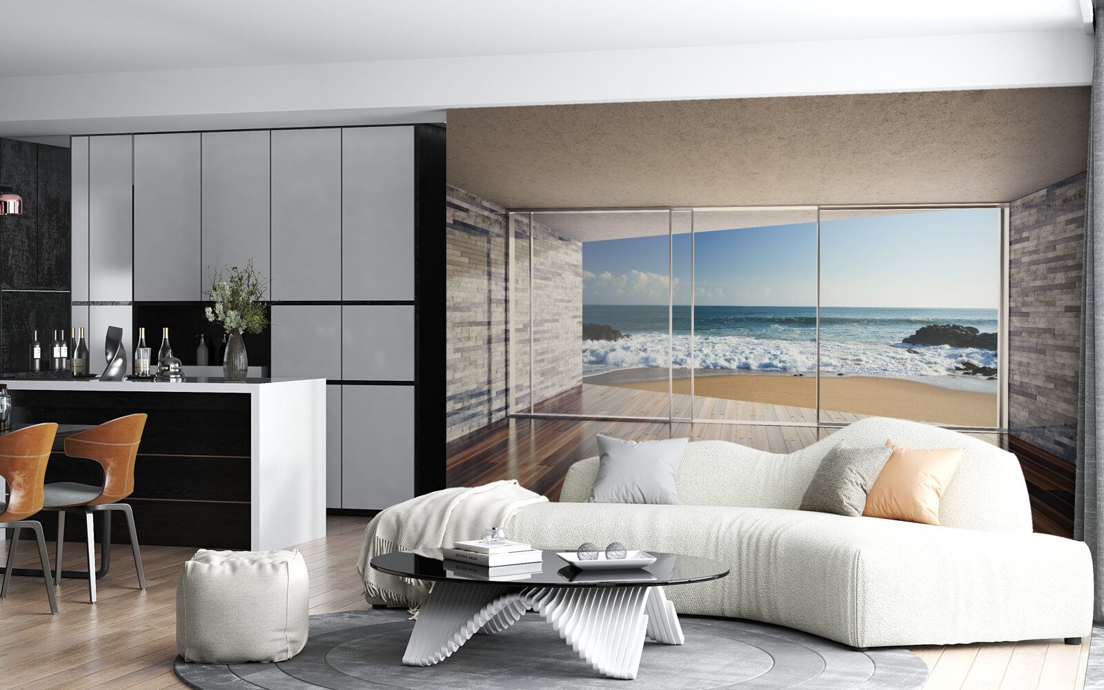 Fototapeta panoramatické okná ponúkajú nádherný výhľad na more