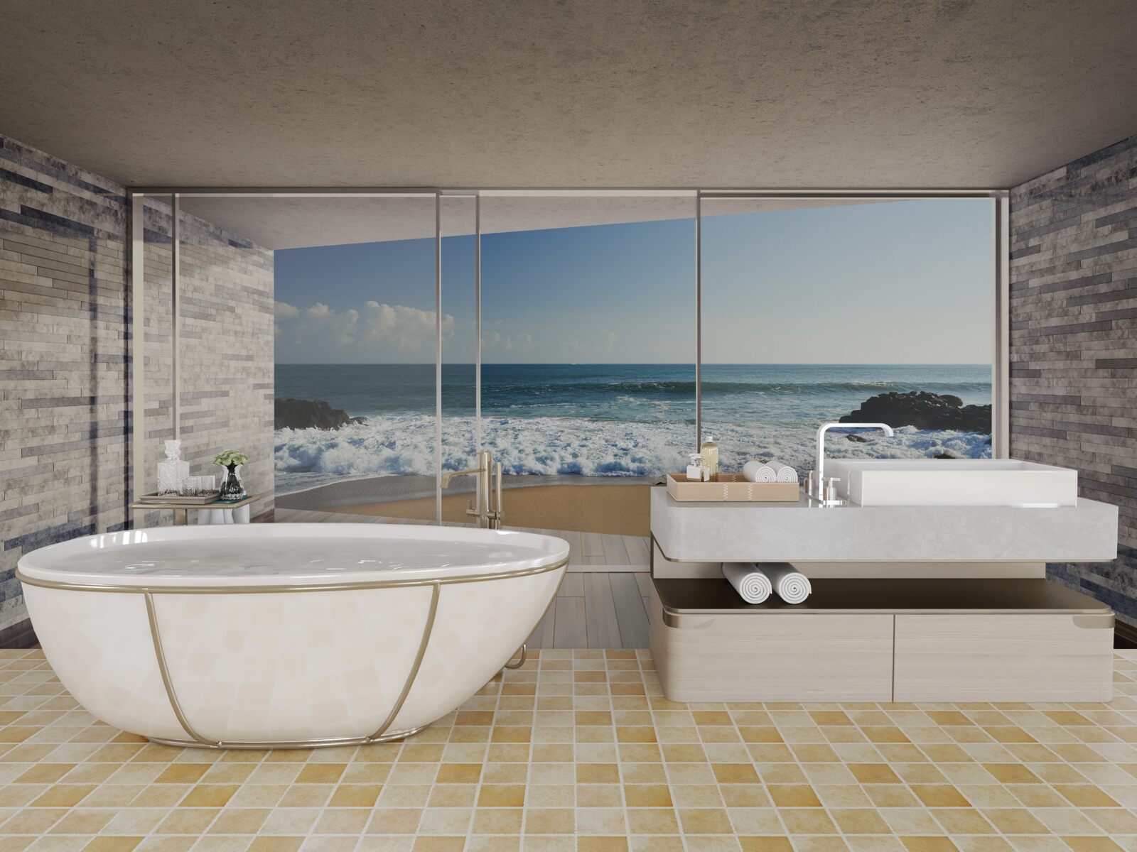 Fototapeta panoramatické okná ponúkajú nádherný výhľad na more