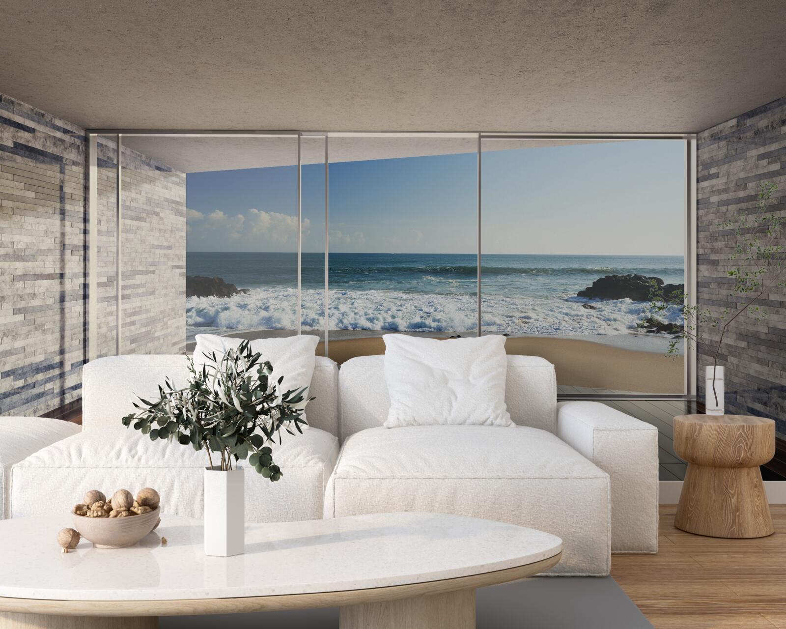 Fototapeta panoramatické okná ponúkajú nádherný výhľad na more