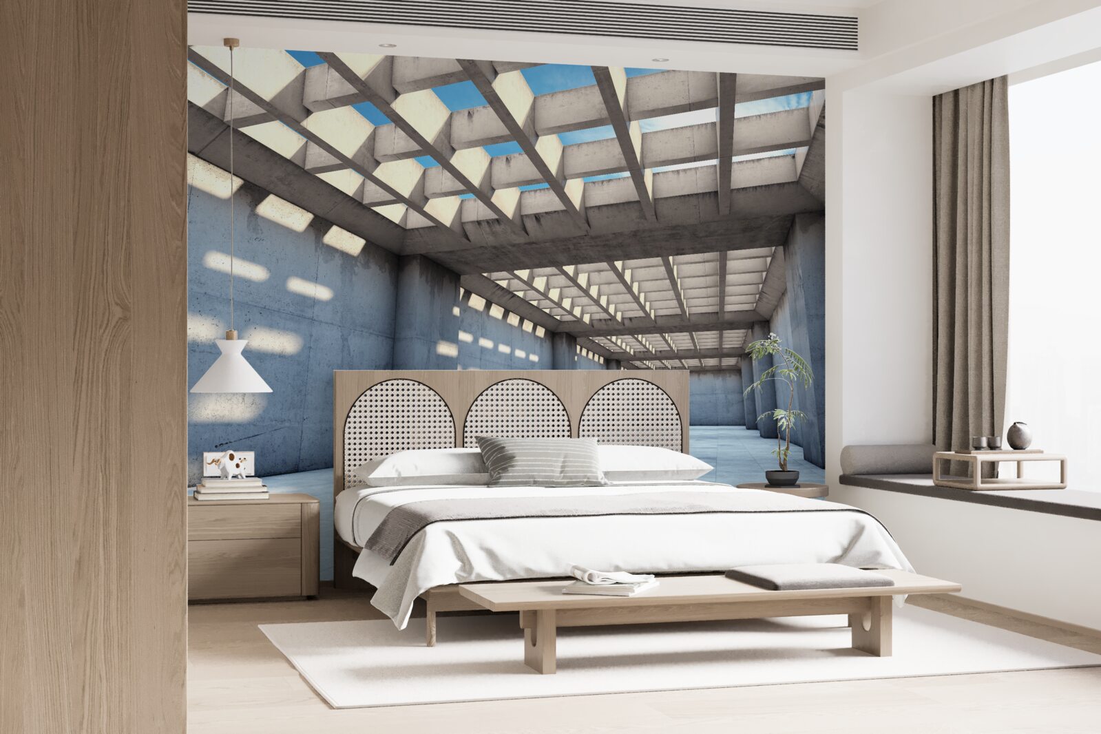 Fototapeta svetlom presvetlená sála so stropom z priehľadného dreva