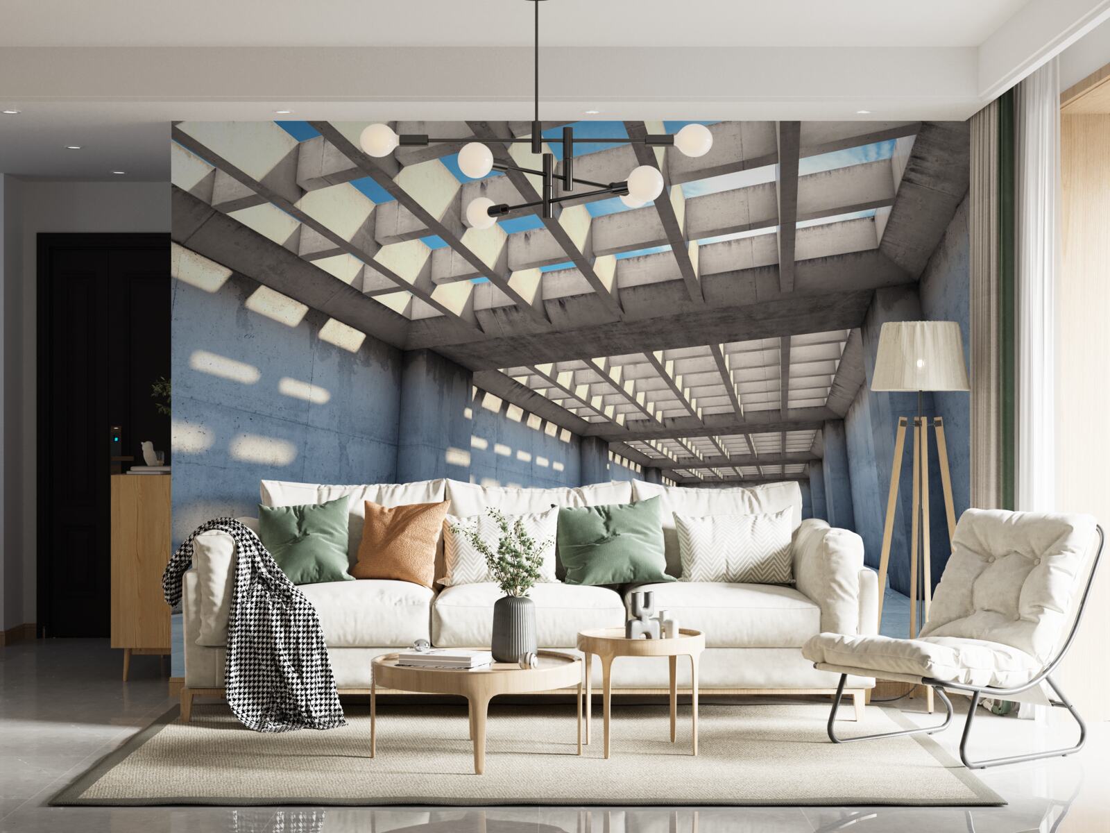 Fototapeta svetlom presvetlená sála so stropom z priehľadného dreva