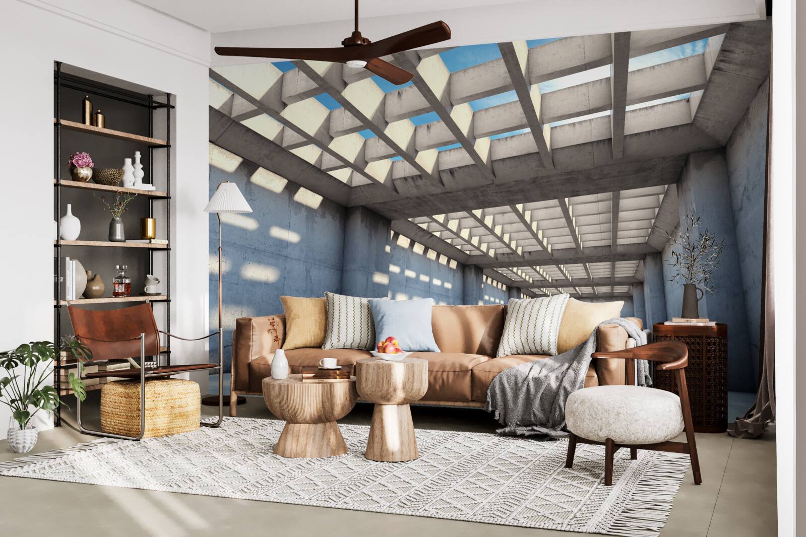 Fototapeta svetlom presvetlená sála so stropom z priehľadného dreva