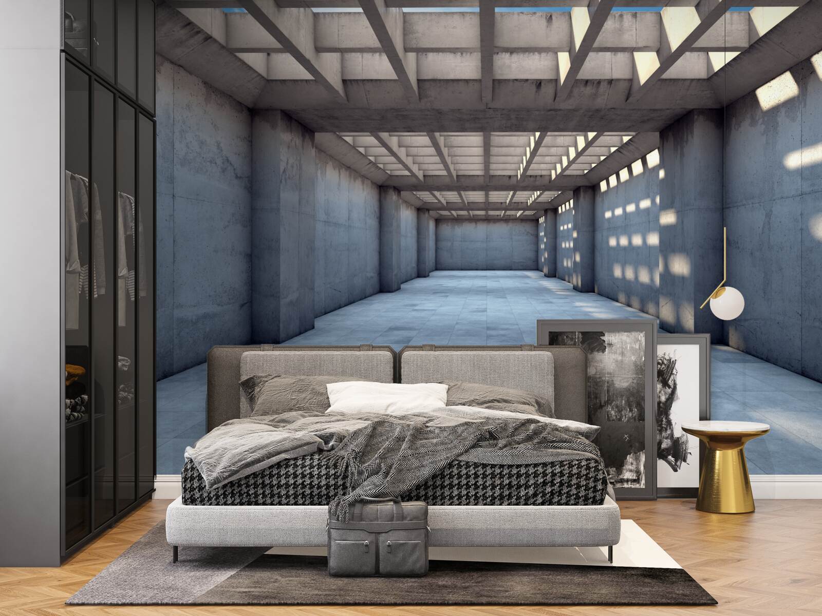 Fototapeta chodba osvetlená jasným svetlom so stropom pokrytým dreveným roštom