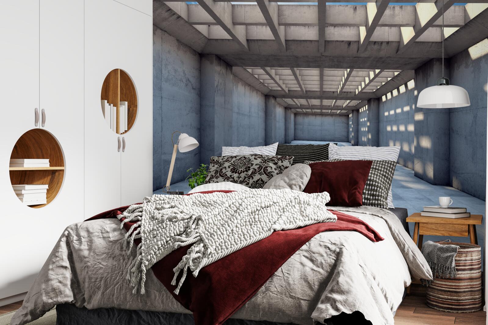 Fototapeta chodba osvetlená jasným svetlom so stropom pokrytým dreveným roštom