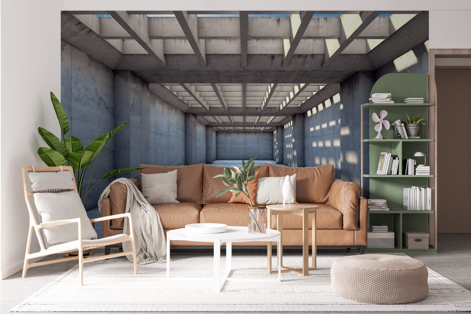 Fototapeta chodba osvetlená jasným svetlom so stropom pokrytým dreveným roštom