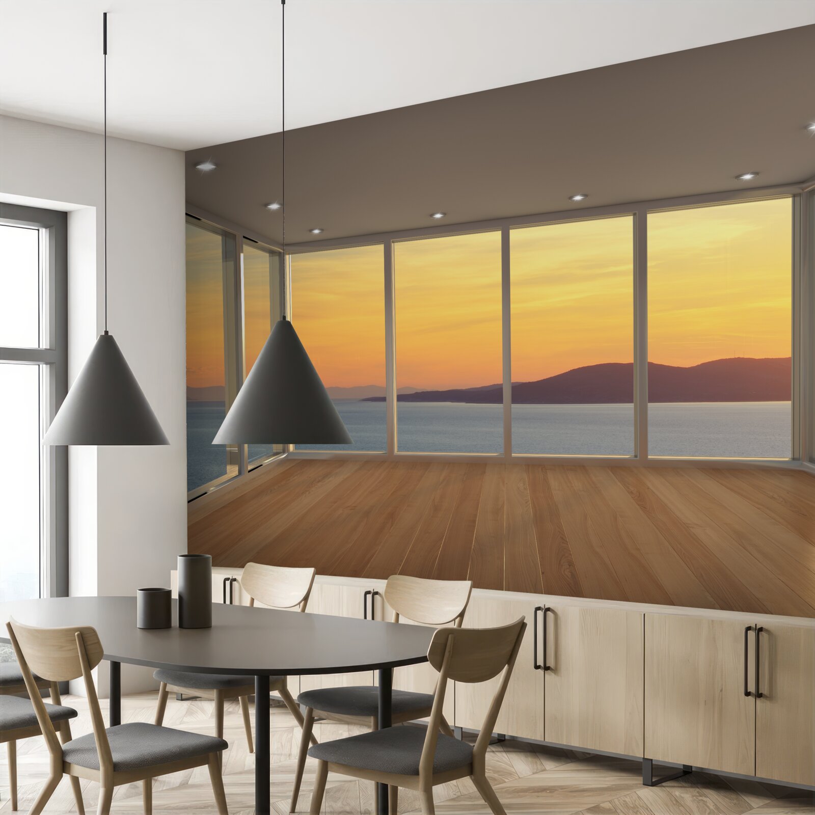 Fototapeta neuveriteľne krásna krajina západu slnka a mora z panoramatických okien