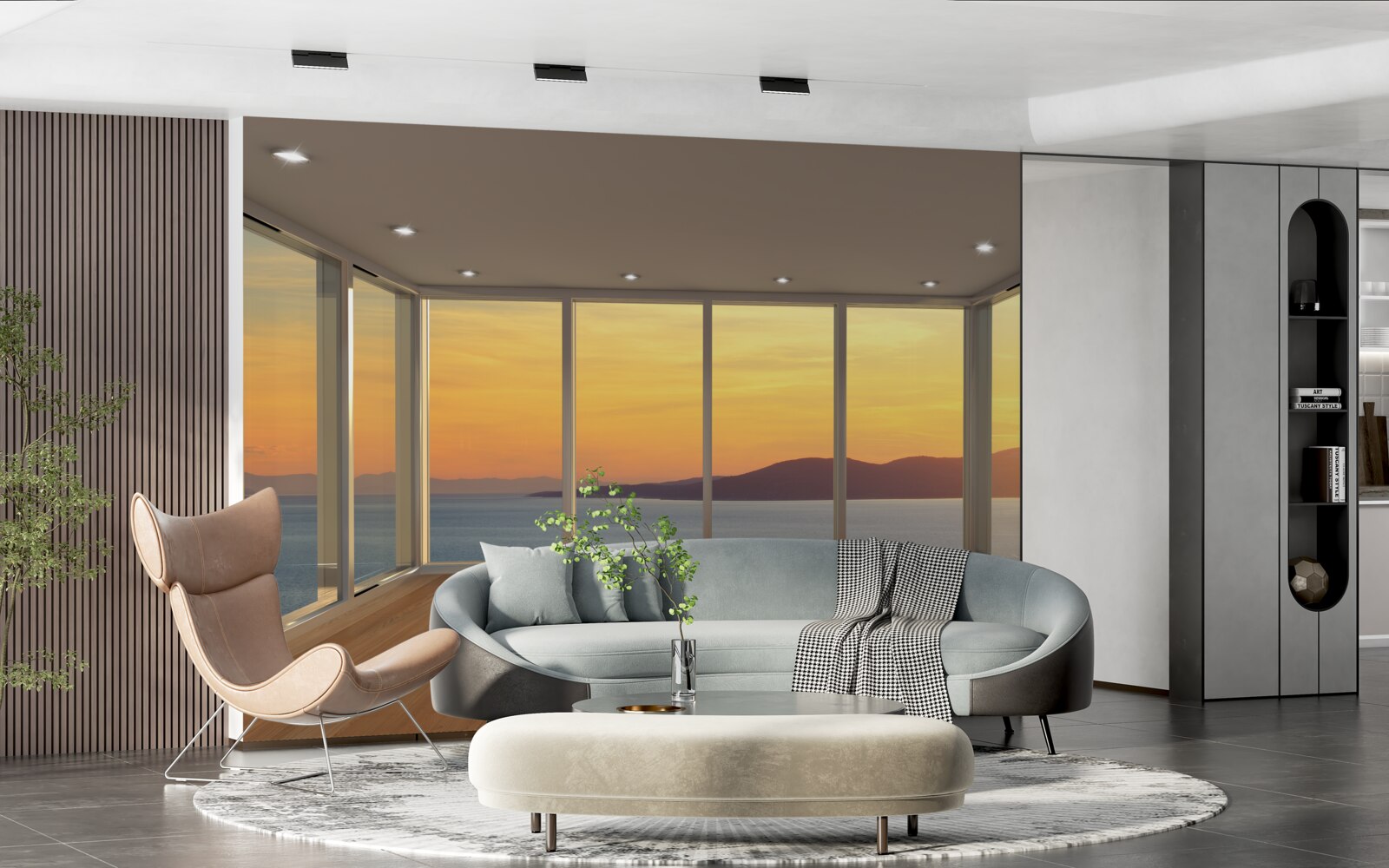 Fototapeta neuveriteľne krásna krajina západu slnka a mora z panoramatických okien