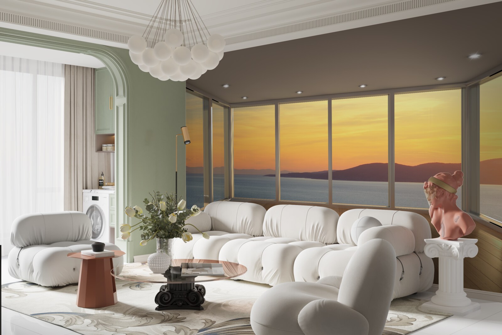 Fototapeta neuveriteľne krásna krajina západu slnka a mora z panoramatických okien