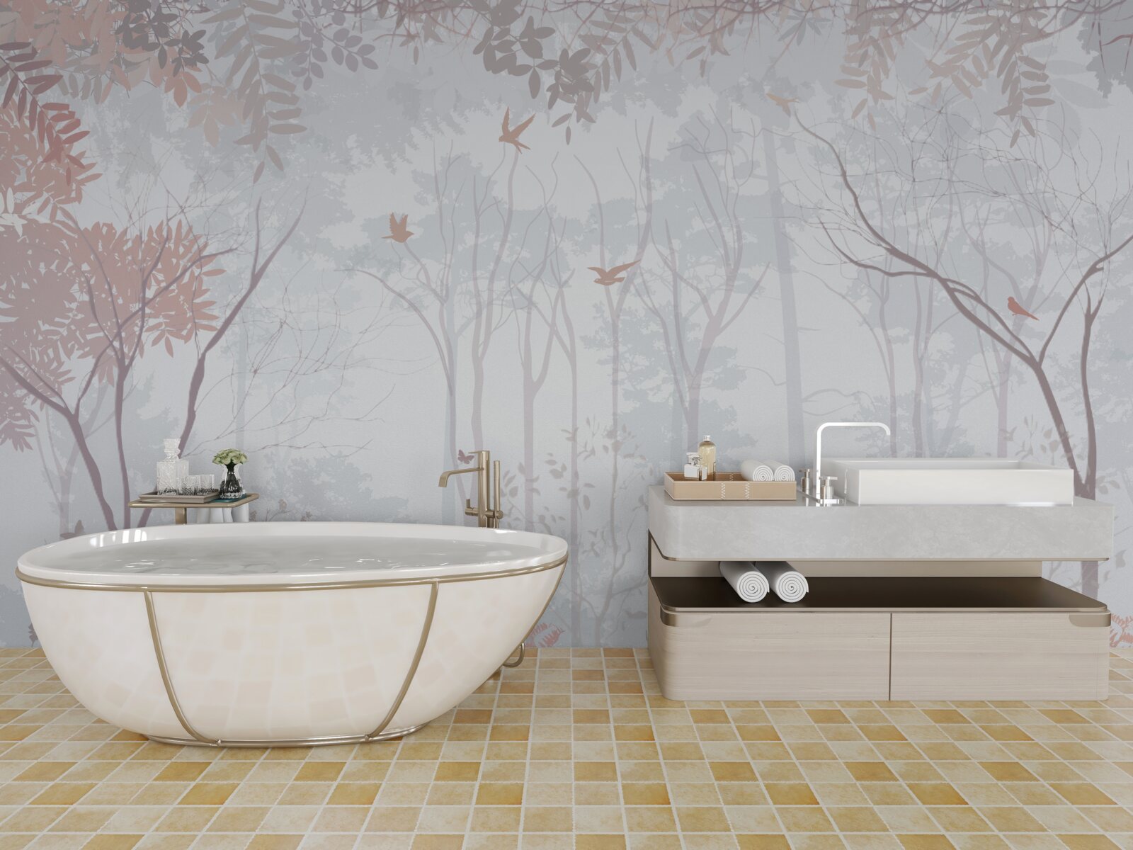 Fototapeta hmlistý les jesenného rána