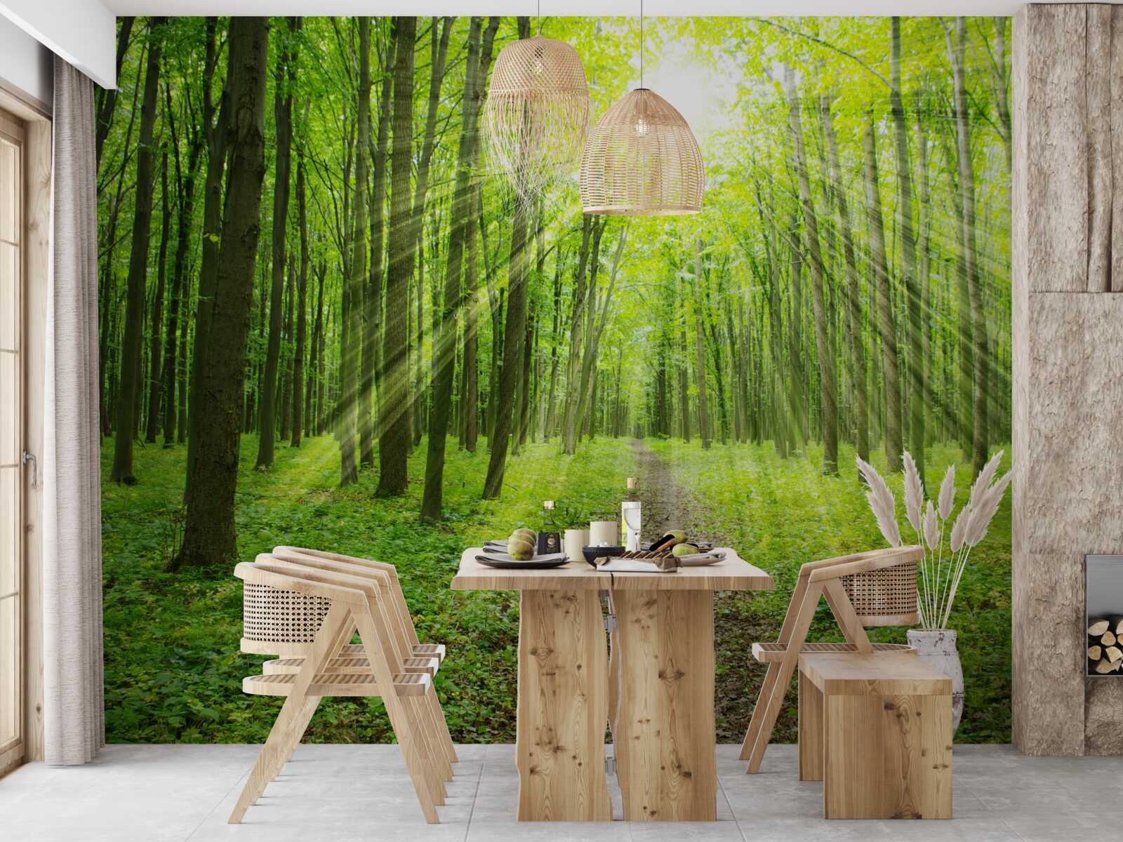 Fototapeta slnečné lúče v sviežom zelenom lese jasne osvetľujú všetko naokolo