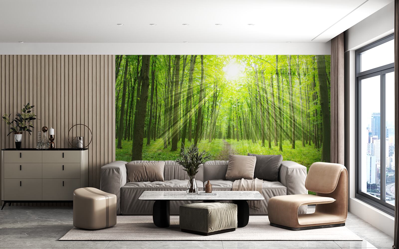 Fototapeta slnečné lúče v sviežom zelenom lese jasne osvetľujú všetko naokolo