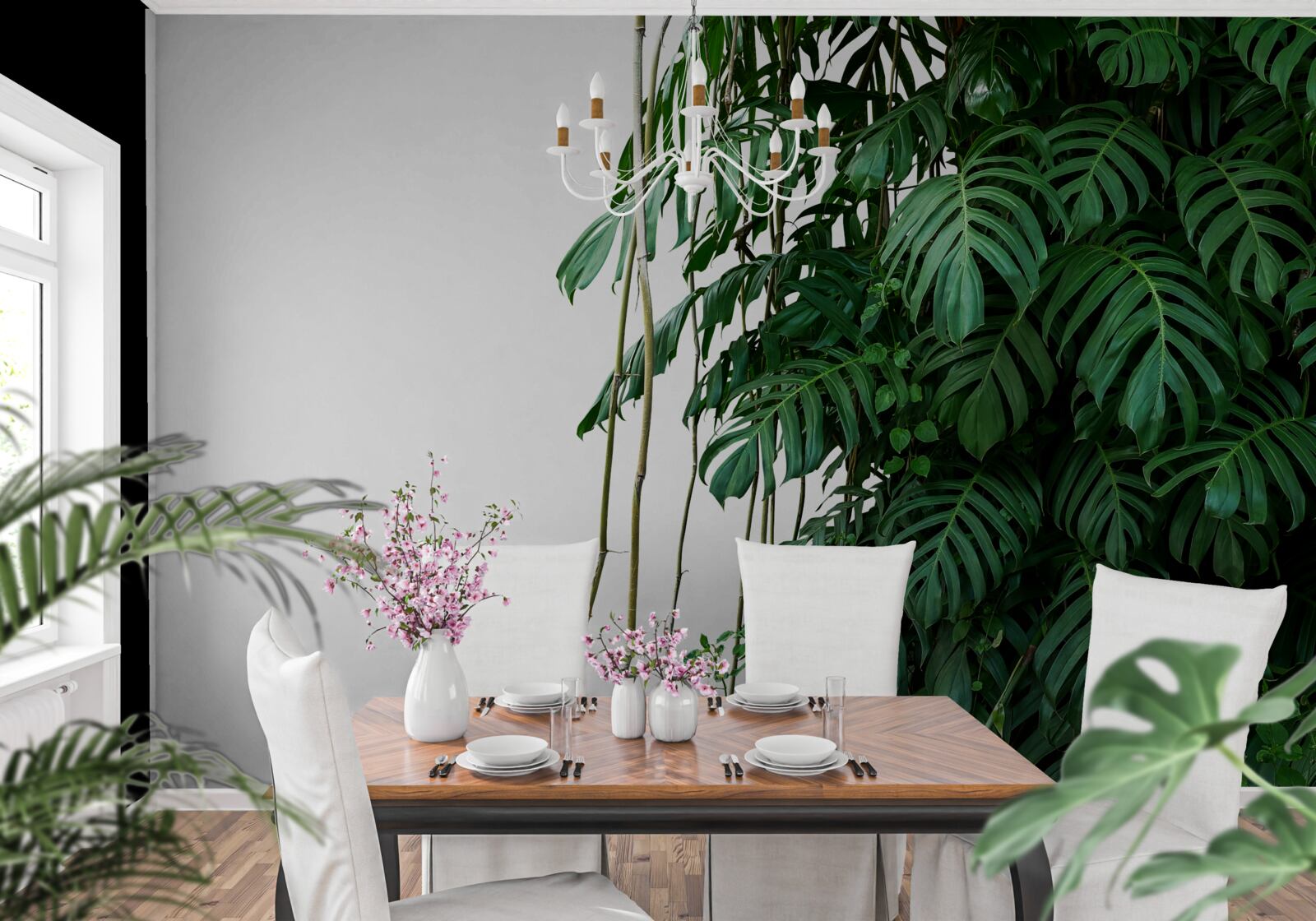 Fototapeta husté listy monstera v odtieňoch zelenej