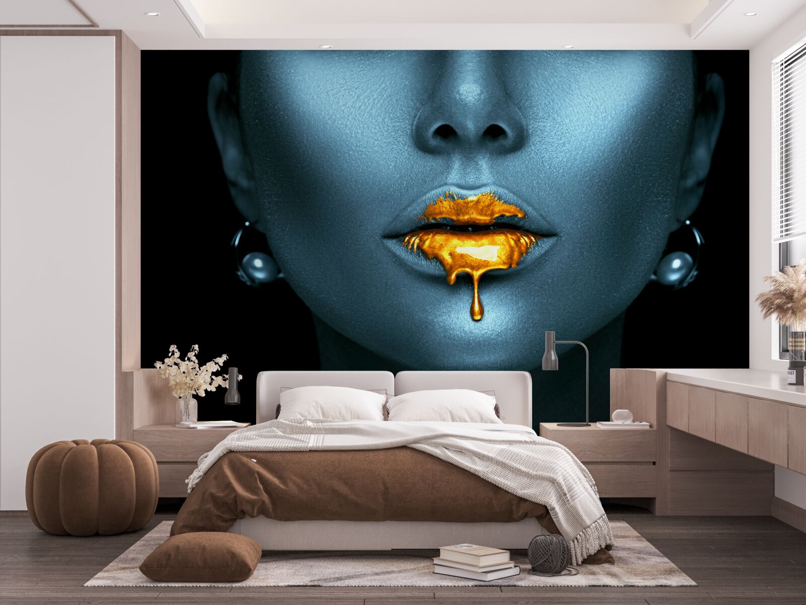 Fototapeta žena s perami pokrytými zlatou farbou