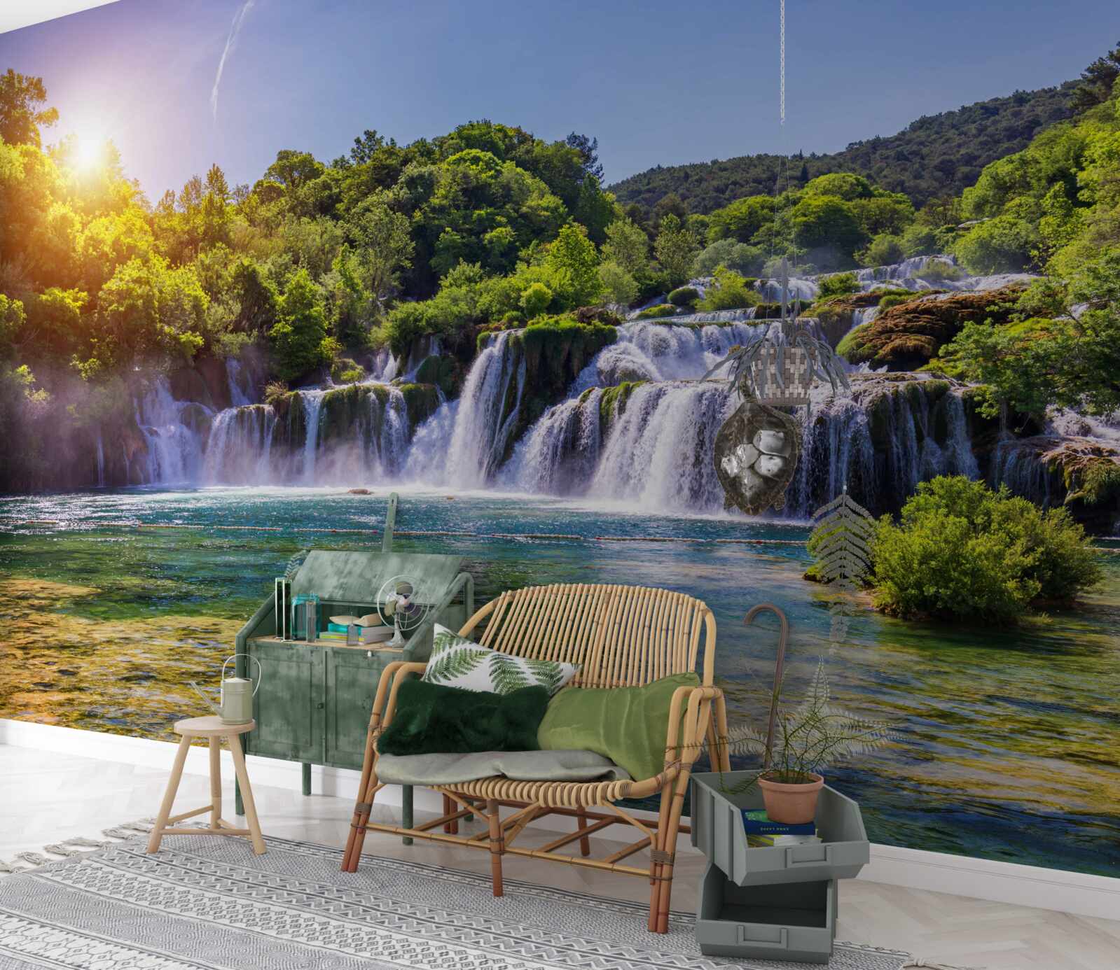 Fototapeta vodopád, rútiace sa vody pod padajúcim súmrakom, vydáva hlasný zvuk