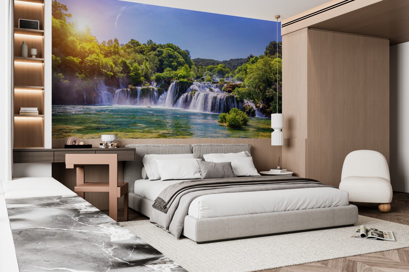 Fototapeta vodopád, rútiace sa vody pod padajúcim súmrakom, vydáva hlasný zvuk