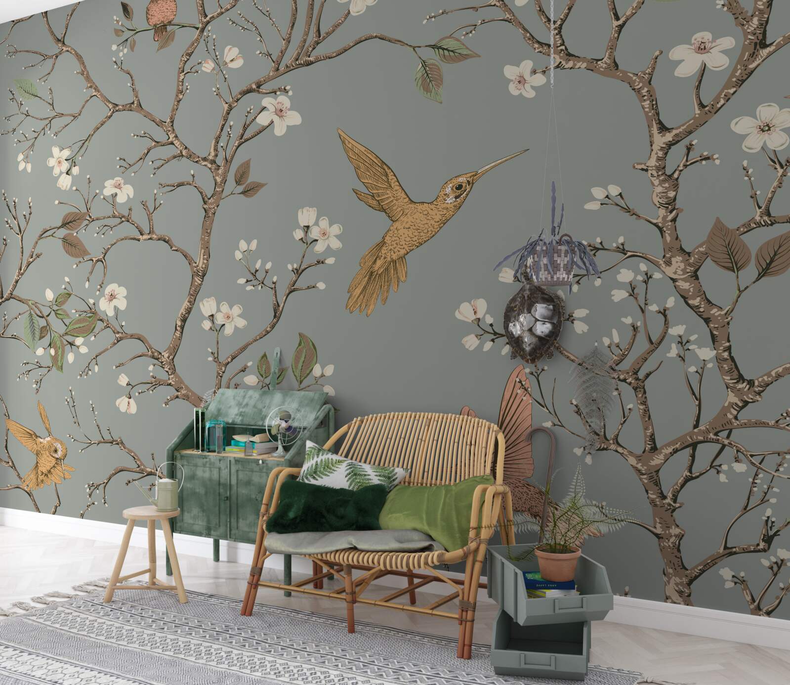 Fototapeta kvitnúci strom a kolibrík