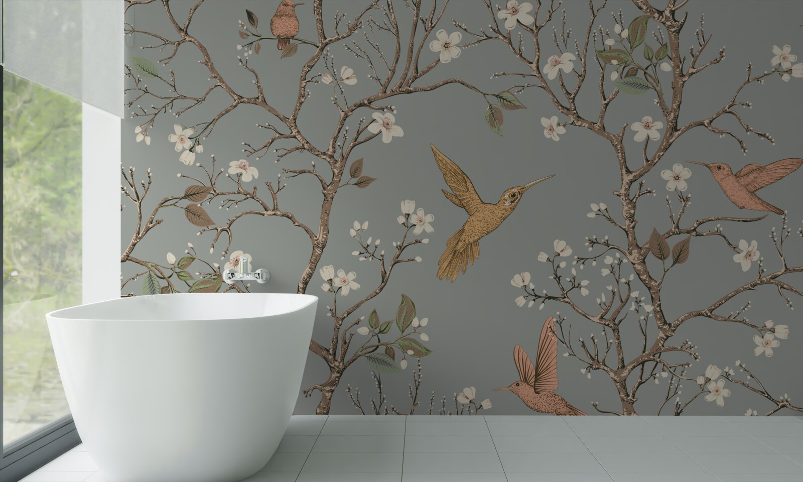 Fototapeta kvitnúci strom a kolibrík