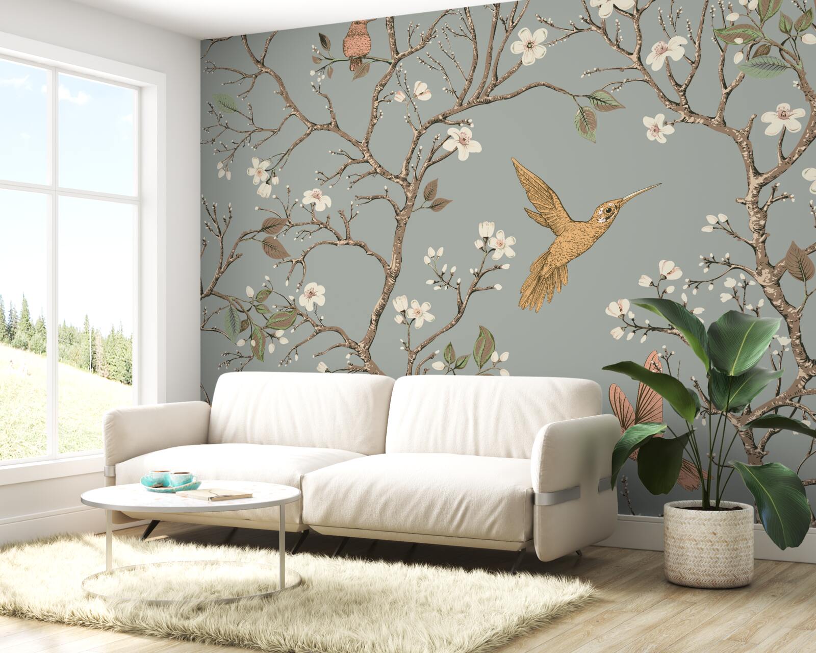 Fototapeta kvitnúci strom a kolibrík