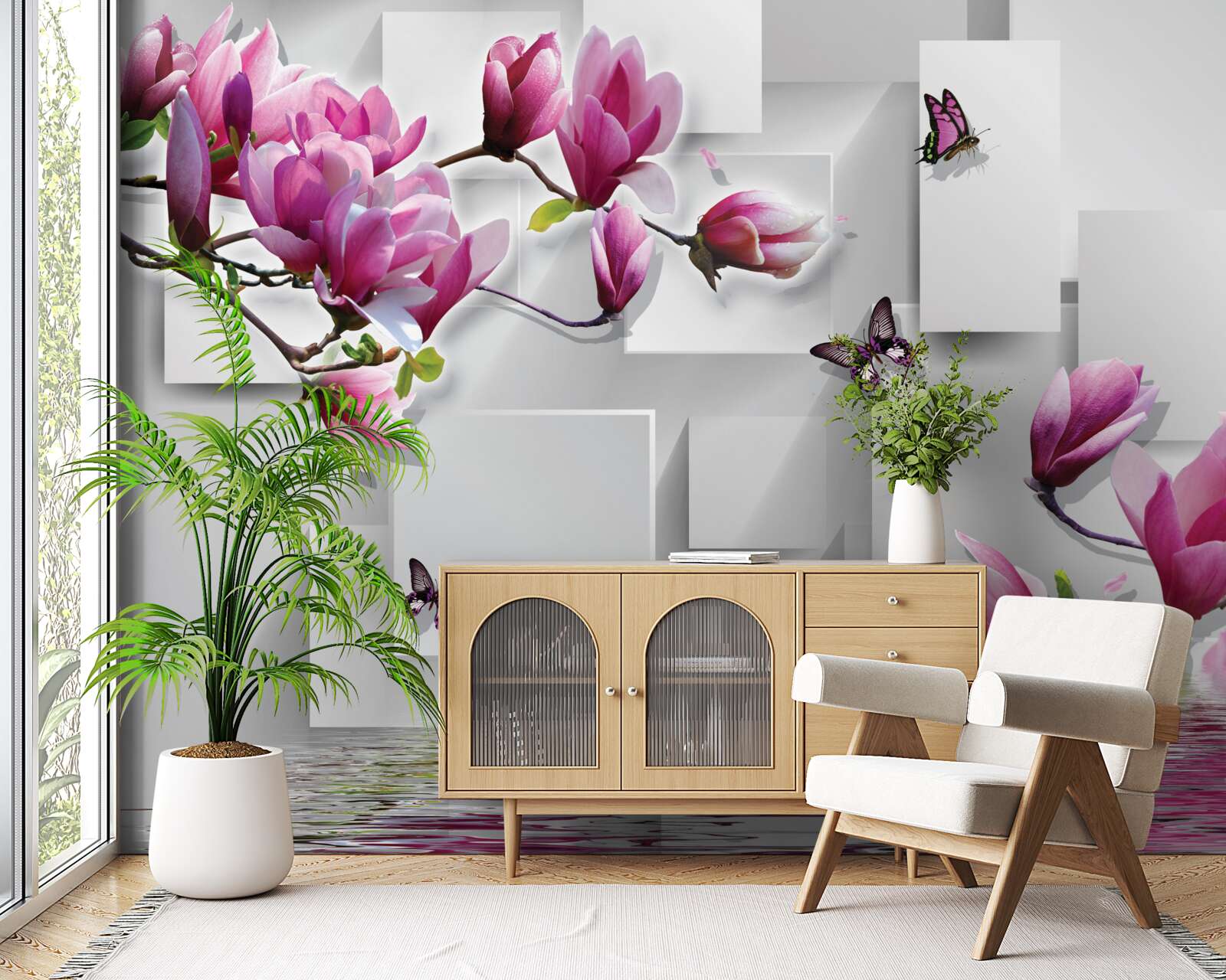 Fototapeta fialové magnólie šumia nad vodou