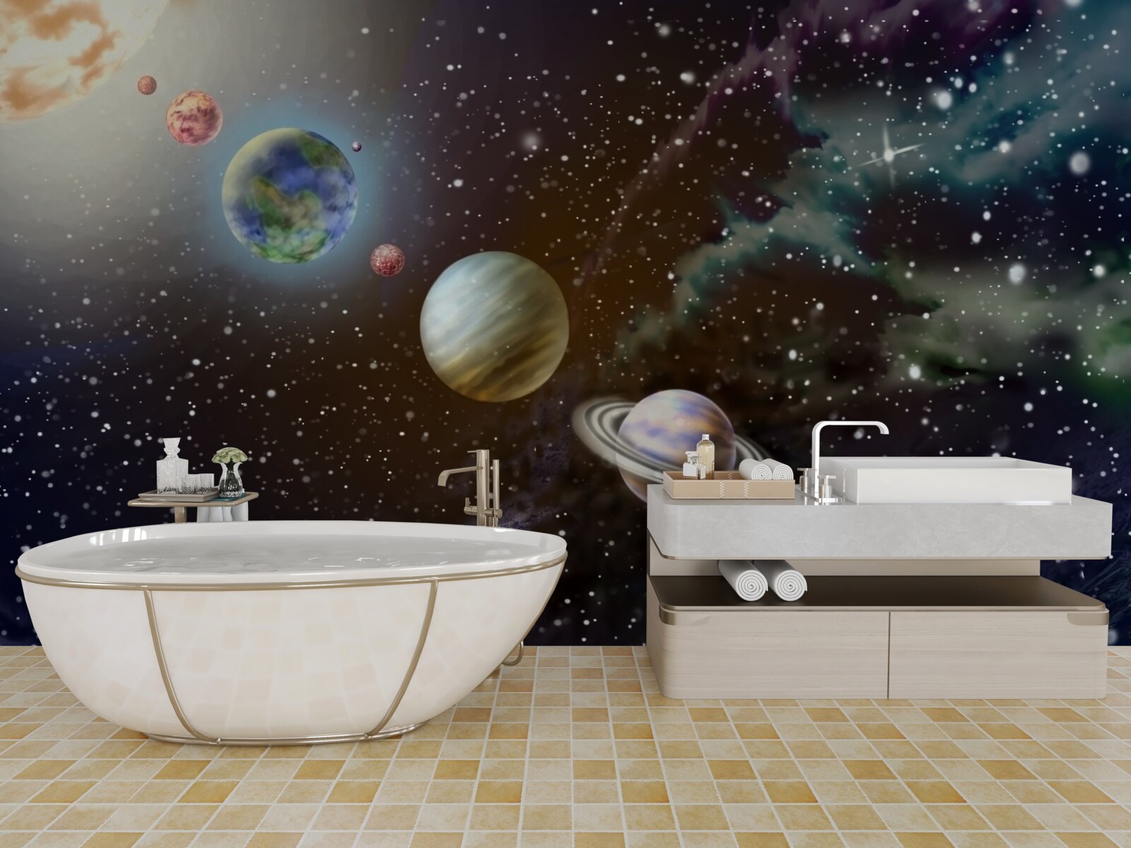 Fototapeta planéty vo vesmíre sú zoradené