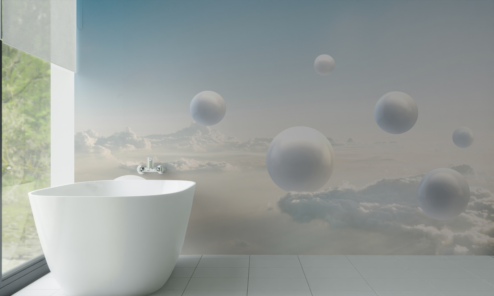 Fototapeta biele gule plávajúce na oblohe