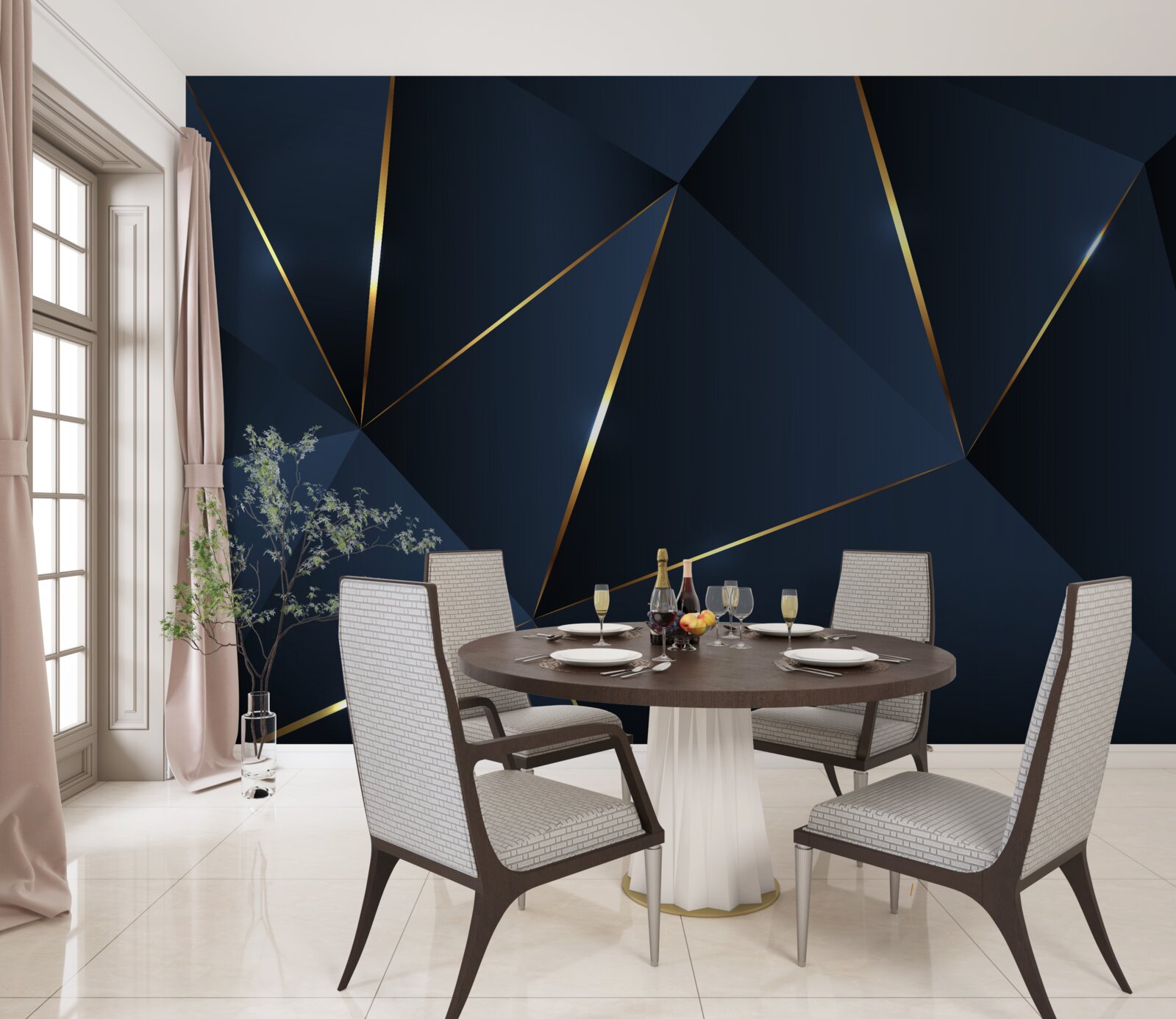 Fototapeta trojuholníky sú tmavomodré so zlatými okrajmi