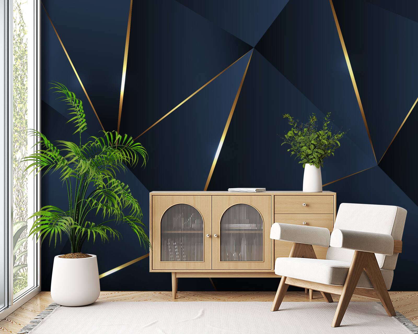 Fototapeta trojuholníky sú tmavomodré so zlatými okrajmi