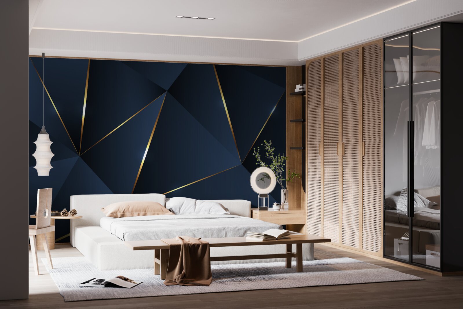 Fototapeta trojuholníky sú tmavomodré so zlatými okrajmi