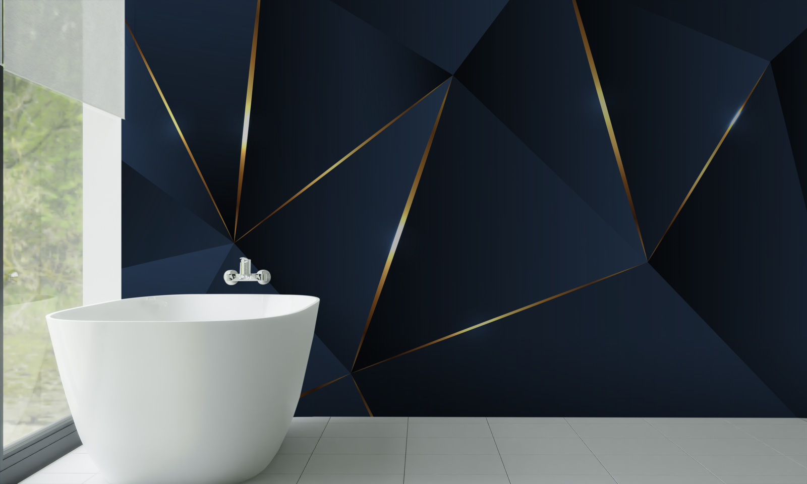 Fototapeta trojuholníky sú tmavomodré so zlatými okrajmi